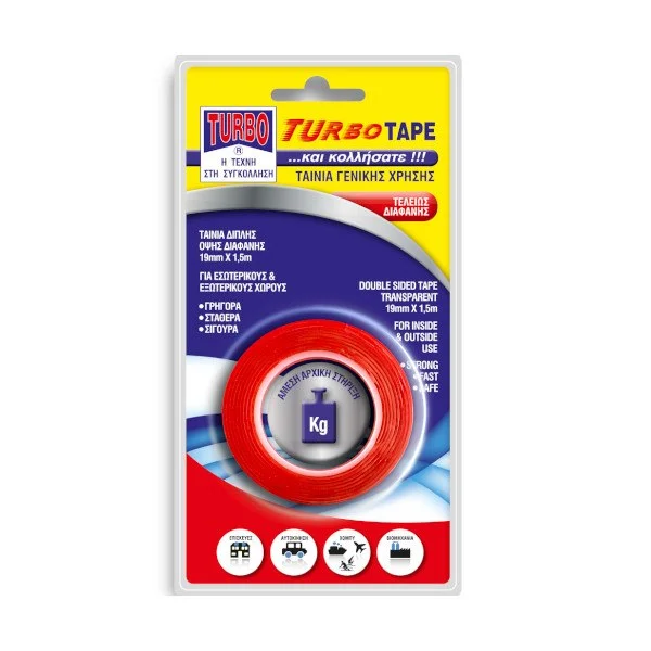 Φωτογραφία προϊόντος: TURBO-Tape 11906 Ταινία Διπλής Όψης Διαφανής 19mm x 1,5m