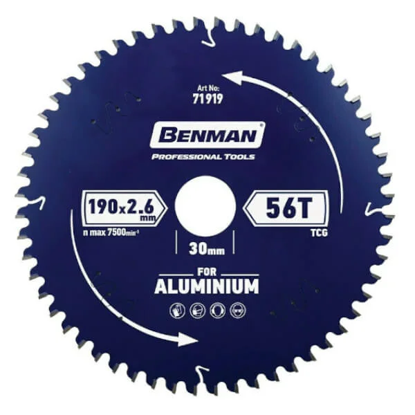 Φωτογραφία προϊόντος: Benman ΒΕΝΜΑΝ 71919 Πριονόδισκος Αλουμινίου 190 x 30 x 2.6mm 56 Δοντιών