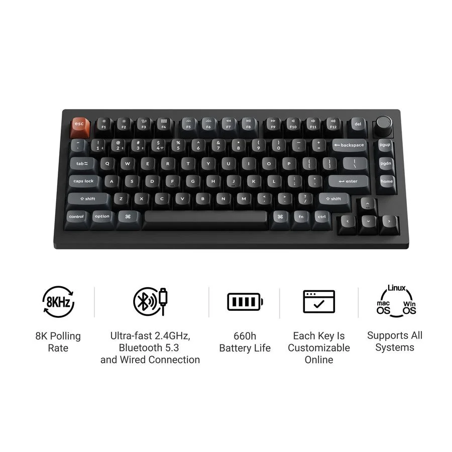 Φωτογραφία προϊόντος: Keychron V1 Ultra (V1U-D1) QMK/VIA 8K Wireless Custom Mechanical Keyboard Red Switch RGB 75% US