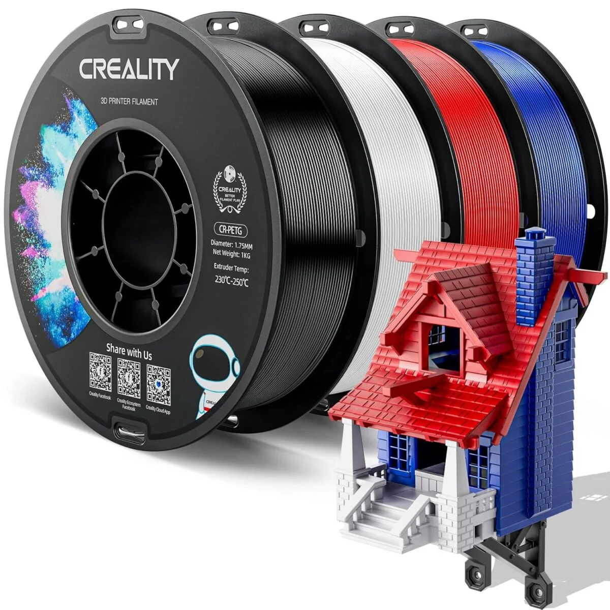Φωτογραφία προϊόντος: Creality CR-PETG Value Pack 4kg - No Reel - Black & White & Red & Blue 3D Printer Filament Refill