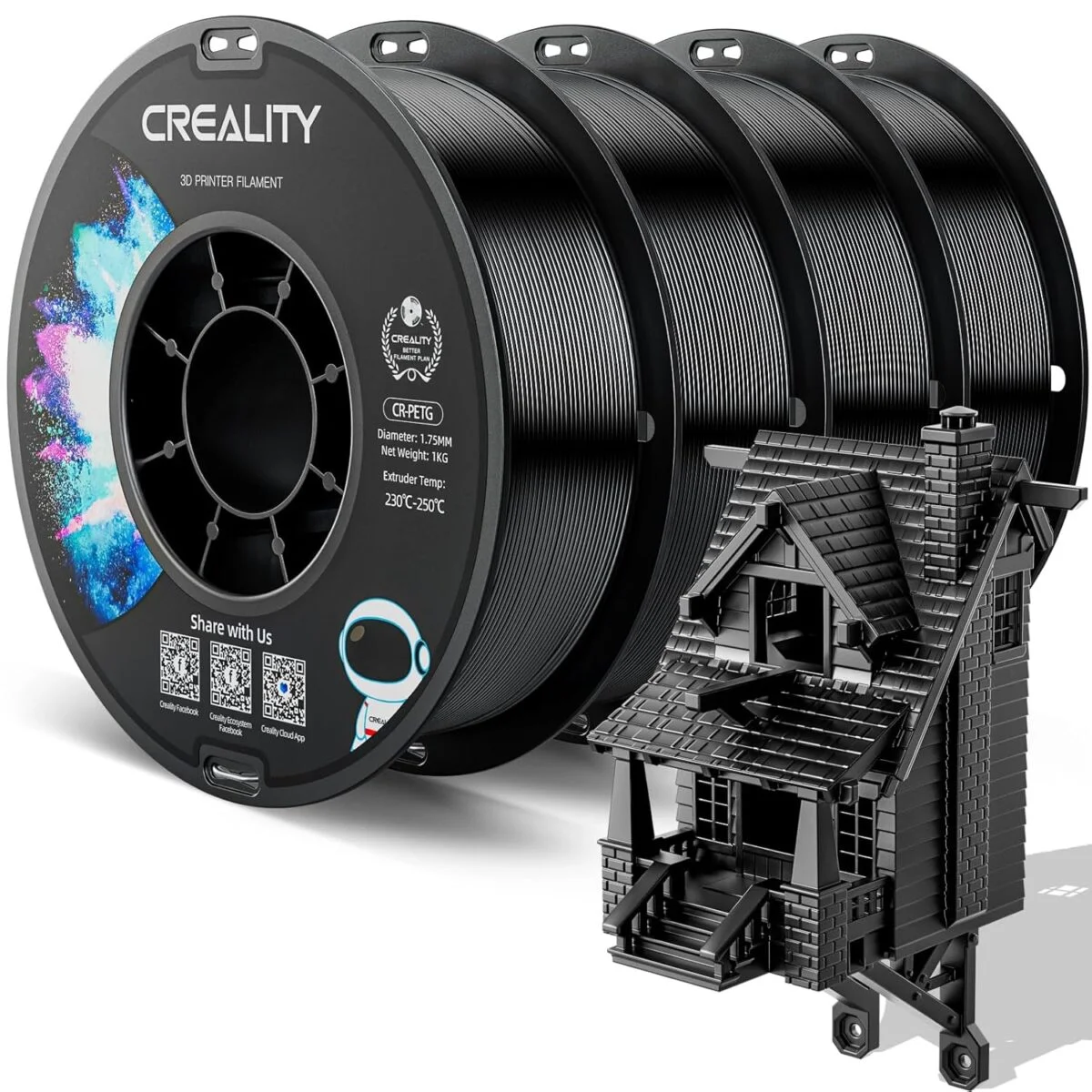 Φωτογραφία προϊόντος: Creality CR-PETG Value Pack 4kg - No Reel - 4x Black 3D Printer Filament Refill