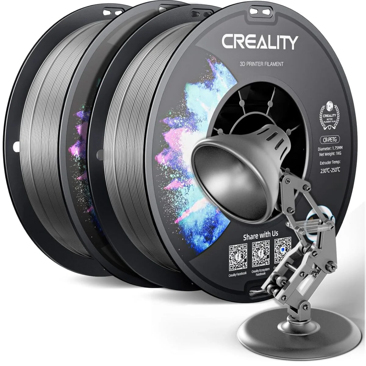 Φωτογραφία προϊόντος: Creality CR-PETG Value Pack 2kg - No Reel - 2x Gray 3D Printer Filament Refill (grey)
