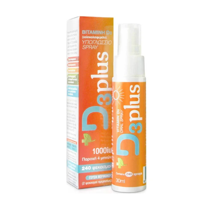 Φωτογραφία προϊόντος: Bioplus D3plus Βιταμίνη Spray για Ενίσχυση του Ανοσοποιητικού & την Υγεία των Οστών 1000iu Apricot 30ml