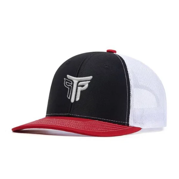 Φωτογραφία προϊόντος: Καπέλο Jockey Trucker Logo Λευκό Takeposition, χρώμα Μαύρο/ κόκκινο/ λευκό, 6 Panel Unisex Μαύρο 56-58cm