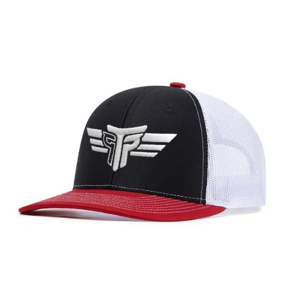 Φωτογραφία προϊόντος: Καπέλο Jockey Trucker 3D Κέντημα Logo Λευκό Takeposition, χρώμα Μαύρο/ κόκκινο/ λευκό, 6 Panel Unisex Μαύρο 56-58cm