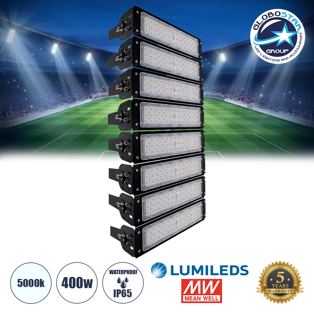 Φωτογραφία προϊόντος: GloboStar® GOLIATH 90100-8 LED Προβολέας Γηπέδου - Φωτιστικό Tunnel 400W 64000LM 75°*135° AC 100-277V IP65 - Ψυχρό Λευκό 5000K - MeanWell Driver + LumiLEDs Chip - 5 Years Warranty