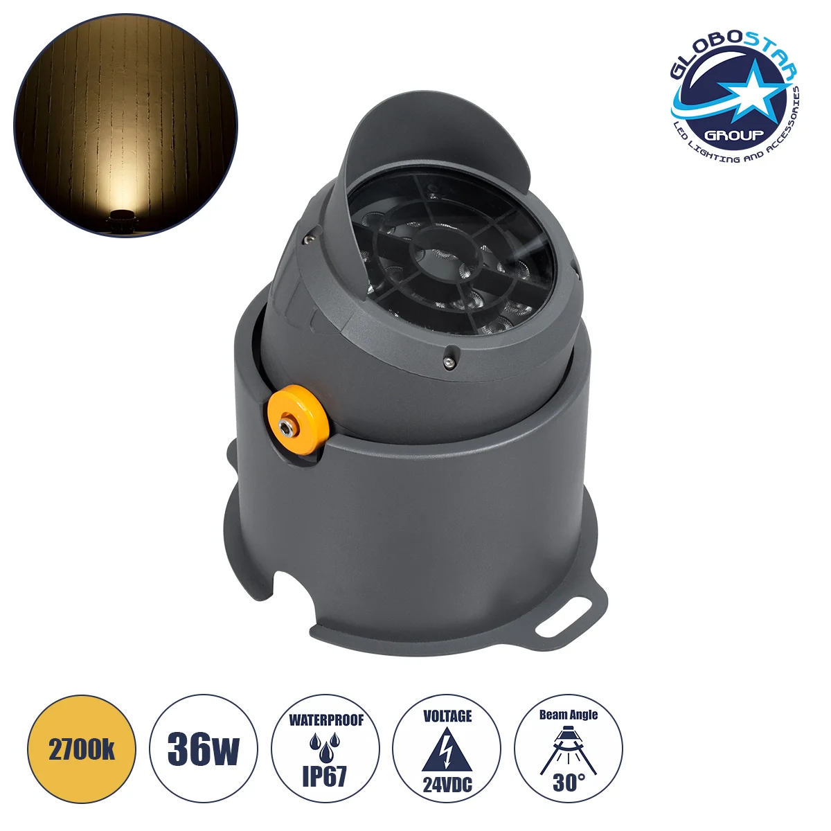 Φωτογραφία προϊόντος: GloboStar® FLOOD-SIMA 90495 Κινούμενος Προβολέας - Σποτ Φωτισμού Wall Washer με Αντιθαμβωτική Γρίλια για Φωτισμό Κτιρίων LED 36W 3240lm 30° DC 24V Αδιάβροχο IP67 Μ21 x Π26 x Υ27cm