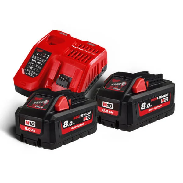Φωτογραφία προϊόντος: MILWAUKEE M18 HNRG-802 Σετ Μπαταρίες 2Χ8Ah με Φορτιστή M12-18FC και 1Χ4Ah 12V Μπαταρία (4933471073)