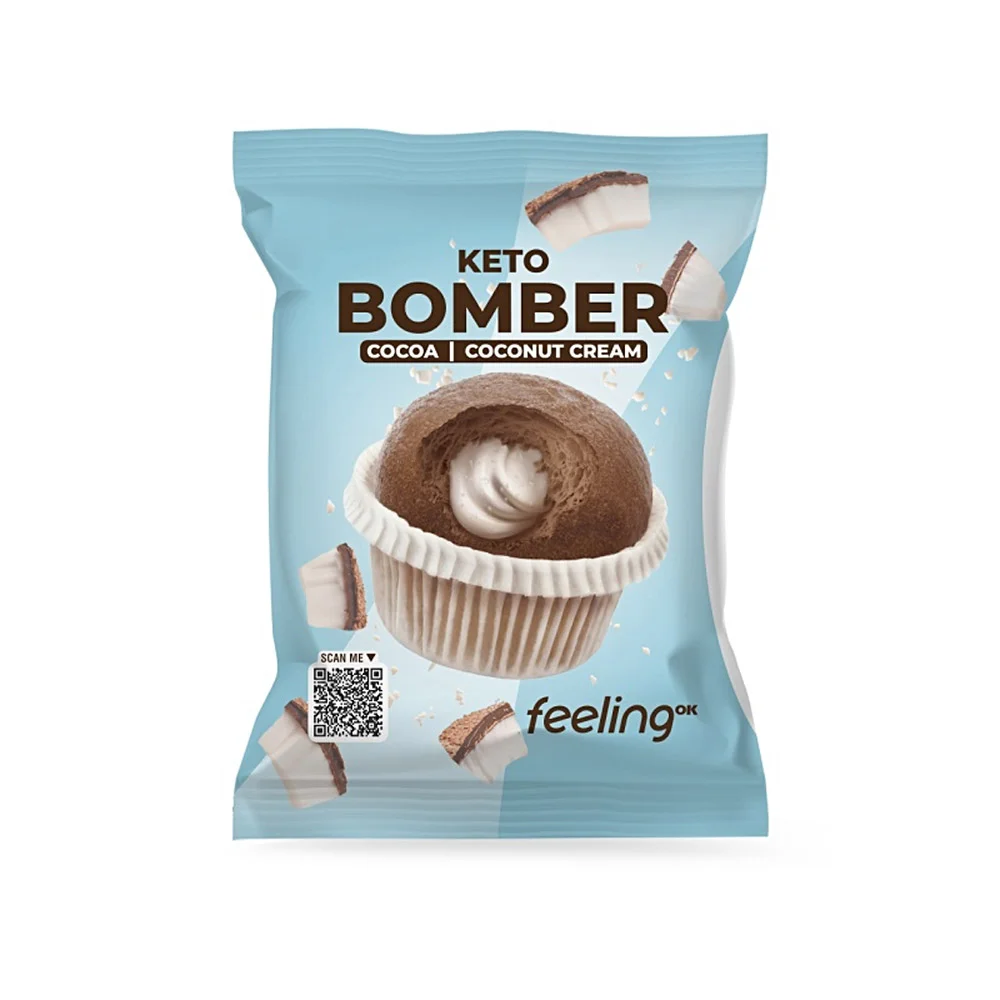 Φωτογραφία προϊόντος: Keto Bomber Πρωτεϊνικό Μαφιν Κακάο με γέμιση κρέμα Καρύδας Start Low Carb Keto-friendly FeelingOk 50g
