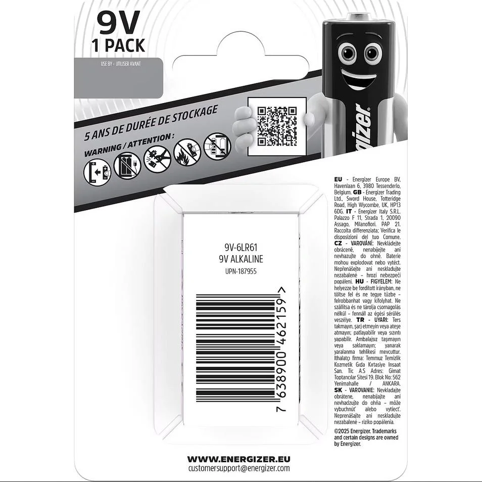 Φωτογραφία προϊόντος: Energizer μπαταρια 9V αλκαλική