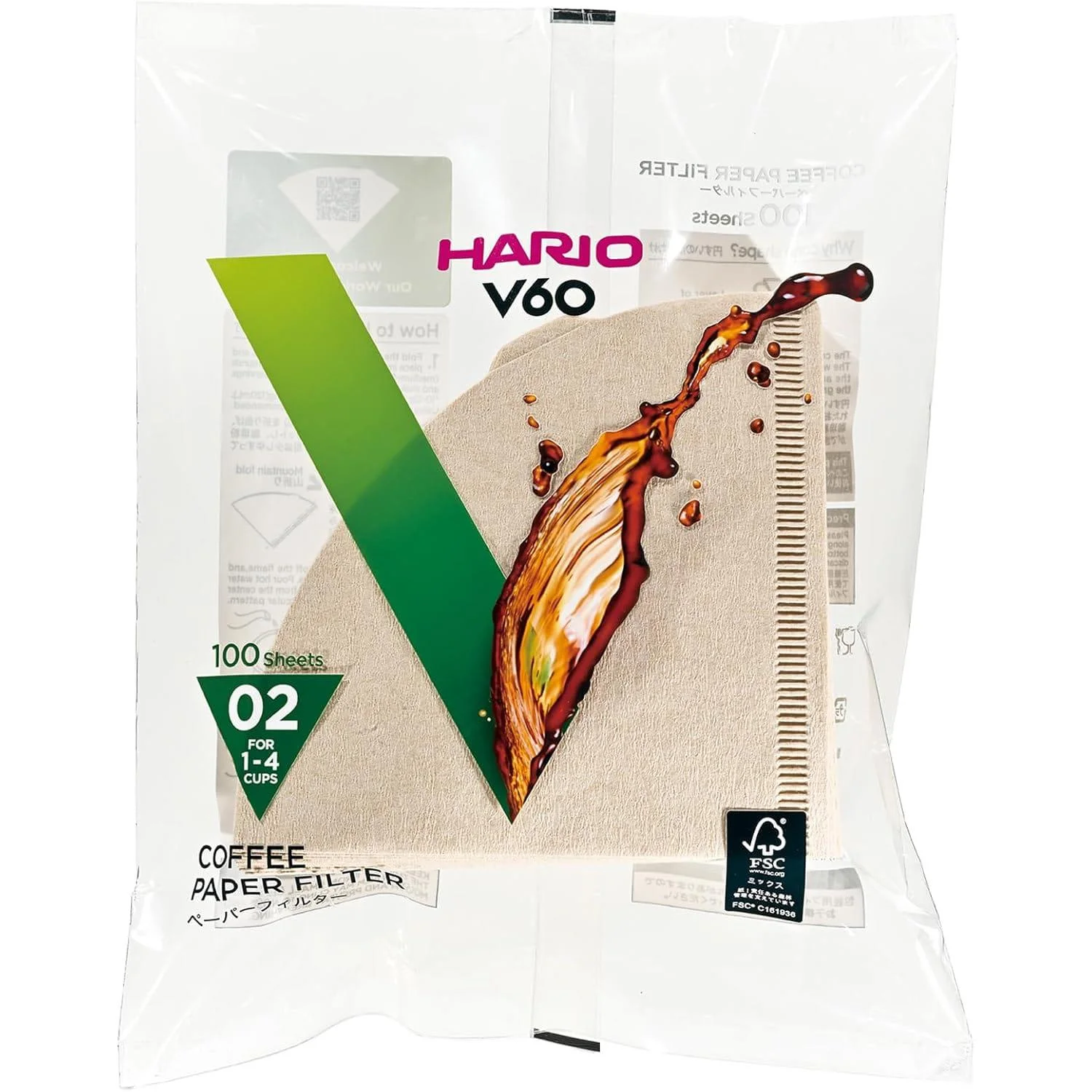 Φωτογραφία προϊόντος: VCF-02-100M hario 02 χάρτινα φίλτρα V60 pour over 100 τεμάχια (1-4 κούπες)