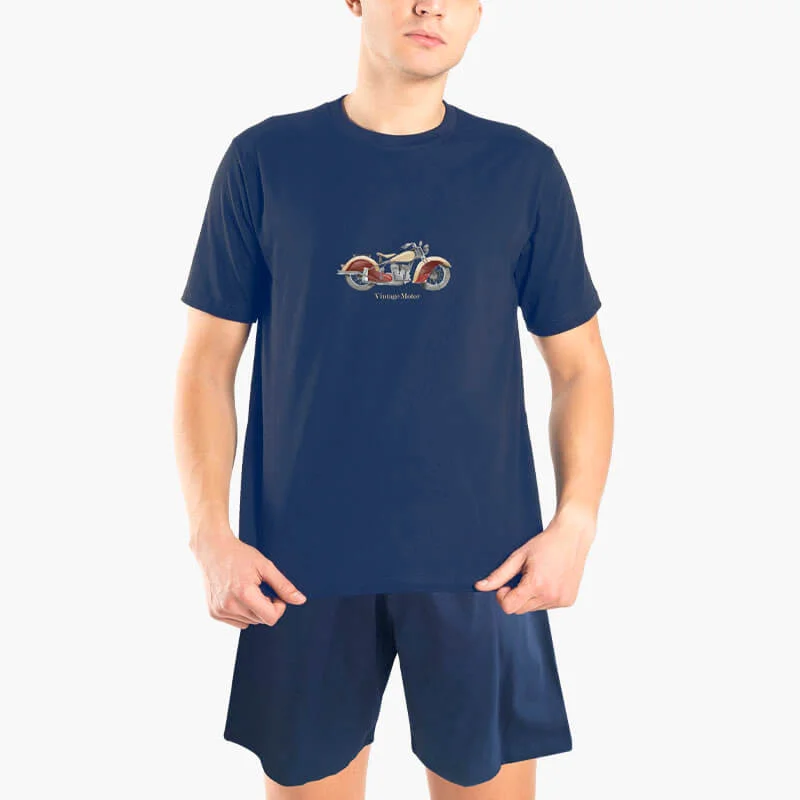 Φωτογραφία προϊόντος: AA UNDERWEAR Α.A UNDERWEAR Πιτζάμα Ανδρική Καλοκαιρινή Cotton Μπλε Moto