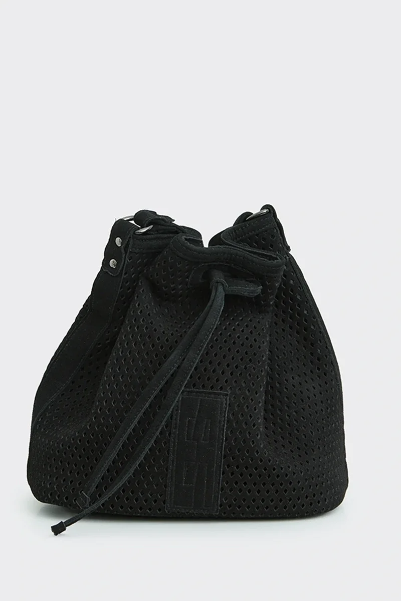Φωτογραφία προϊόντος: Elena Athanasiou Bags Net Planet Suede Pouche Μαύρη Τσάντα Elena Athanasiou