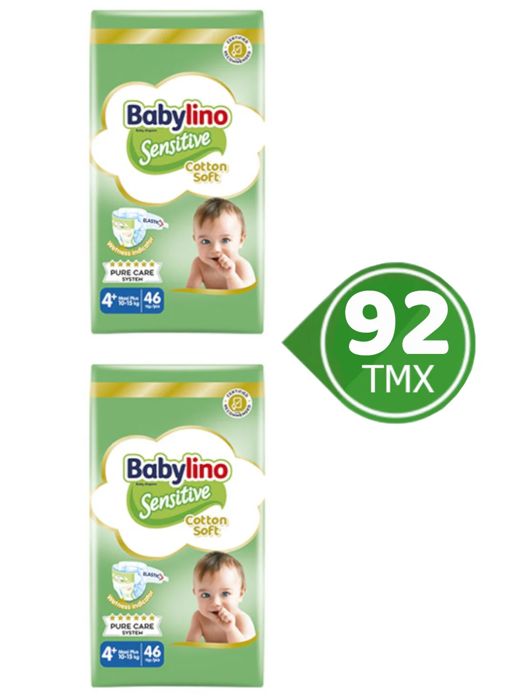 Φωτογραφία προϊόντος: Babylino Sensitive Cotton Soft Πάνες με Αυτοκόλλητο No4+ 10-15 Kg 92 τμχ