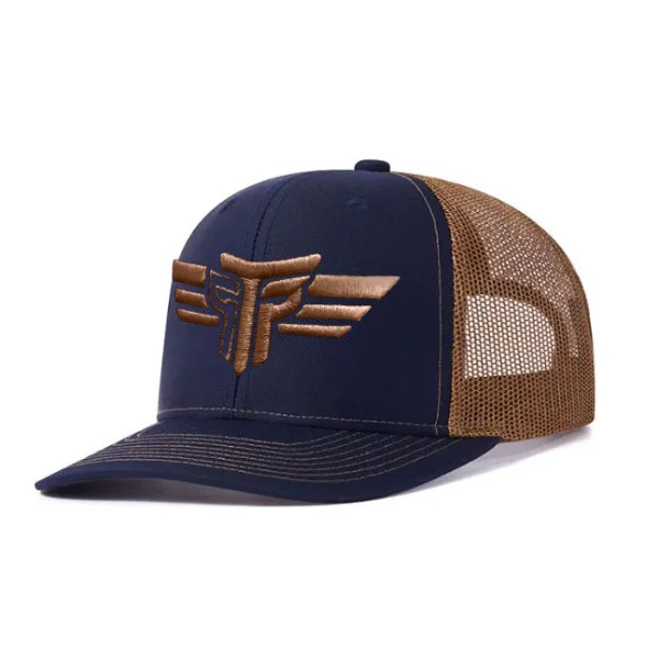 Φωτογραφία προϊόντος: Καπέλο Jockey Trucker 3D Κέντημα Logo Takeposition, χρώμα Μπλε Navy/ Καφέ, 6 Panel Unisex Μαύρο 56-58cm