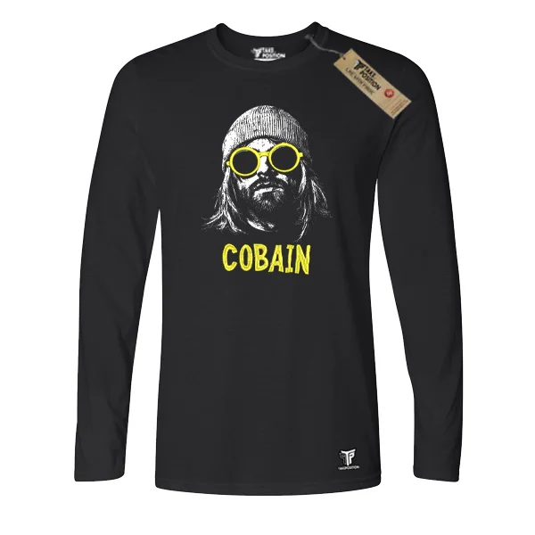 Φωτογραφία προϊόντος: Κεντημένη στάμπα Nirvana Cobain σε Ανδρική Μπλούζα Μακριά Μανίκια Takeposition, Μαύρο | 214-333-7524