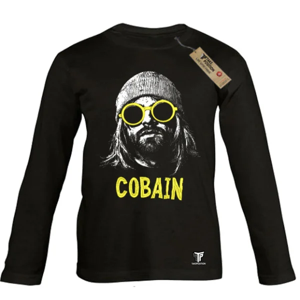 Φωτογραφία προϊόντος: Κεντημένη στάμπα Nirvana Cobain σε Παιδικό Μπλουζάκι Κοντομάνικο Takeposition, Μαύρο | 214-814-7524