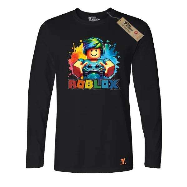 Φωτογραφία προϊόντος: Κέντημα και στάμπα Roblox σε Ανδρική λεπτή μπλούζα με μακριά μανίκια Takeposition σε Μαύρο