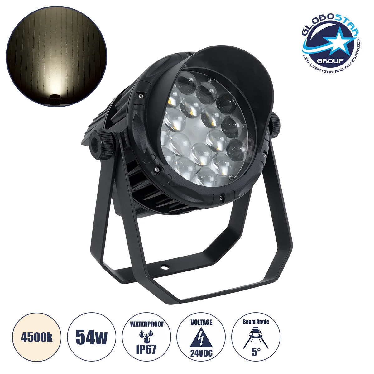 Φωτογραφία προϊόντος: GloboStar® FLOOD-KARA 90817 Προβολέας Wall Washer Σποτ με Αντιθαμβωτική Γρίλια για Φωτισμό Κτιρίων LED 54W 6750lm 5° DC 24V Αδιάβροχο IP67 Μ28 x Π32 x H27cm Φυσικό Λευκό 4500K - Γκ