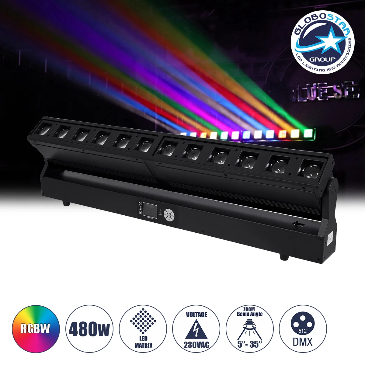Φωτογραφία προϊόντος: GloboStar® 51168 SPHINX Επαγγελματική Κινούμενη Μπάρα Φωτισμού DIGITAL MATRIX PIXEL LED 480W AC 220V-240V 4IN1 BEAM - WASH - SPOT - ZOOM 5° - 35° OSRAM LED DMX512 Display on Body R