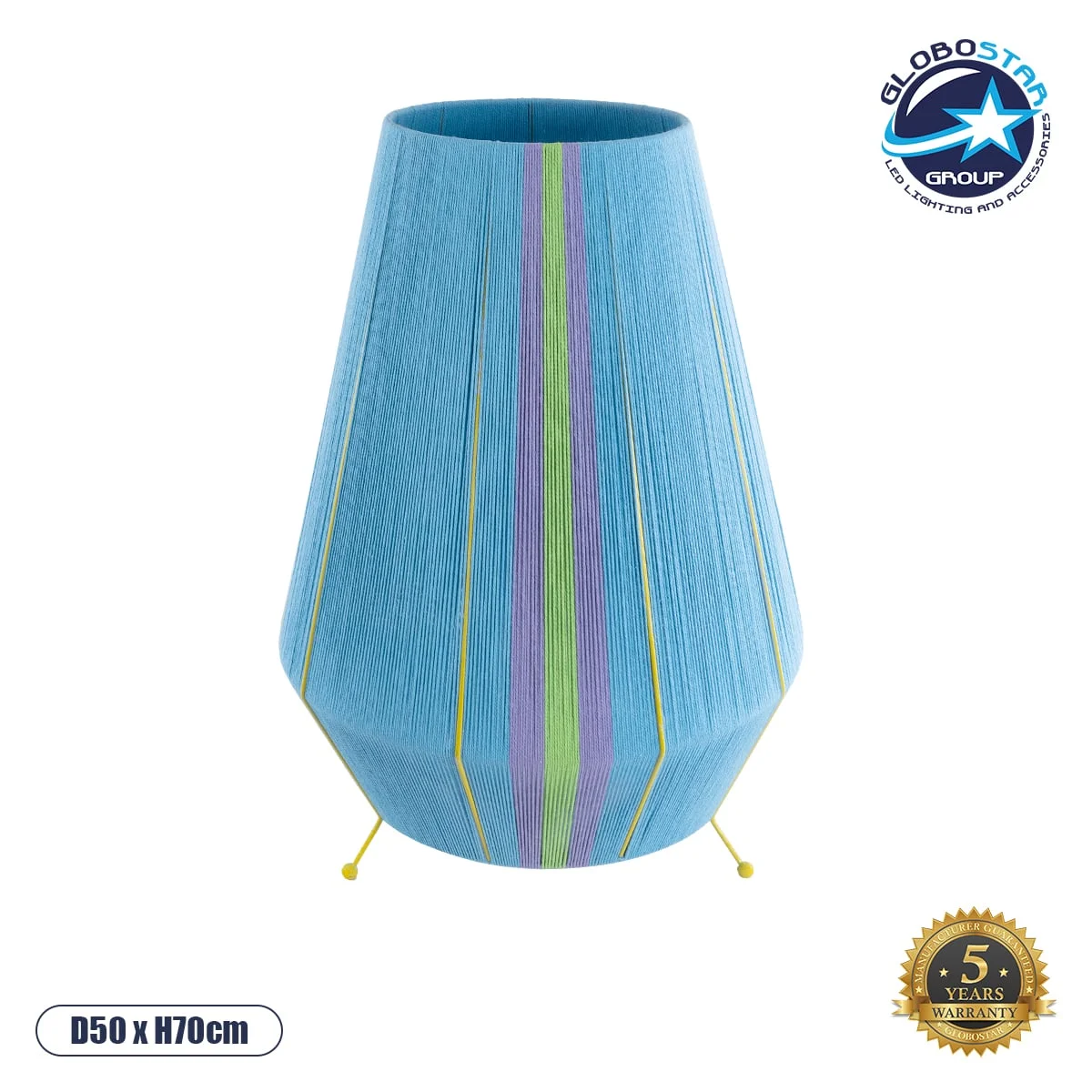 Φωτογραφία προϊόντος: GloboStar® SALERNO 02333 Boho Επιδαπέδιο Φωτιστικό Μονόφωτο 1 x E27 AC220-240V IP20 - Φ50 x Υ70cm - Γαλάζιο με Μωβ και Πράσινο με Κίτρινες Λεπτομέριες Λεπτό Νήμα Βαμβακερό Πλέγμα -