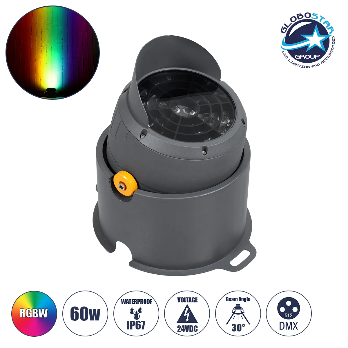 Φωτογραφία προϊόντος: GloboStar® FLOOD-SIMA 90498 Κινούμενος Προβολέας - Σποτ Φωτισμού Wall Washer με Αντιθαμβωτική Γρίλια για Φωτισμό Κτιρίων LED 60W 5100lm 30° DC 24V Αδιάβροχο IP67 Μ29 x Π24 x Υ28.5c