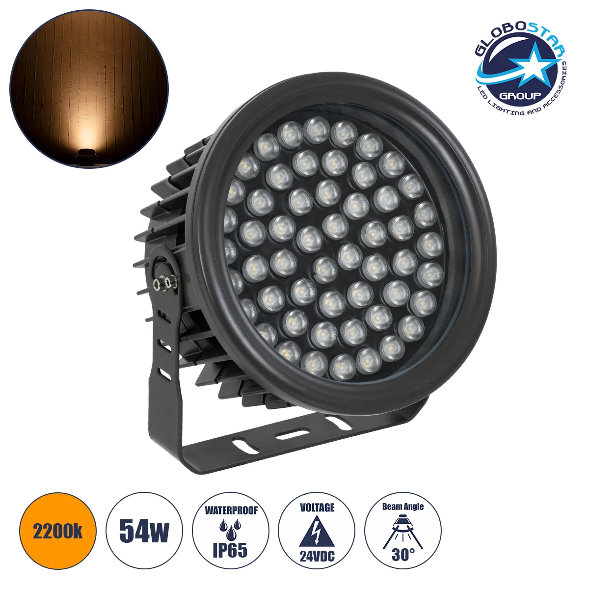 Φωτογραφία προϊόντος: GloboStar® FLOOD-NEVA 90397 Προβολέας Wall Washer για Φωτισμό Κτιρίων LED 54W 4590lm 30° DC 24V Αδιάβροχο IP65 L24.5 x W24.5 x H14.7cm Αρχιτεκτονικό Πορτοκαλί 2200K - Μαύρο - 3 Yea