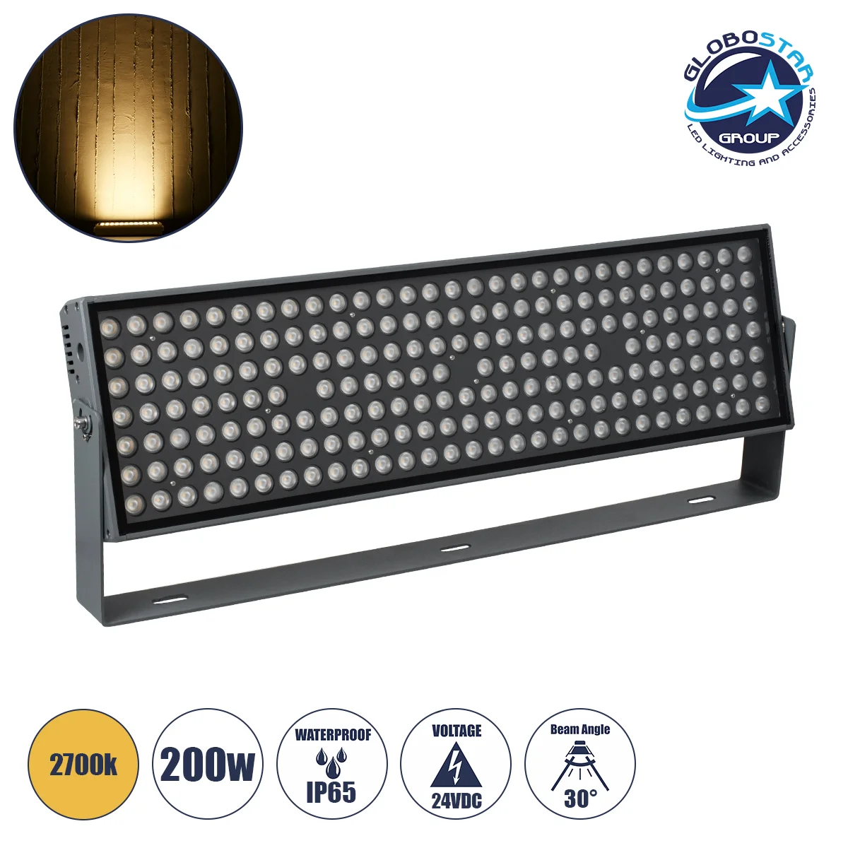 Φωτογραφία προϊόντος: GloboStar® FLOOD-ZANA 90560 Προβολέας Wall Washer για Φωτισμό Κτιρίων LED 200W 18000lm 30° DC 24V Αδιάβροχο IP65 Μ70 x Π29 x Υ10cm Θερμό Λευκό 2700K - Γκρι Ανθρακί - 3 Years Warran