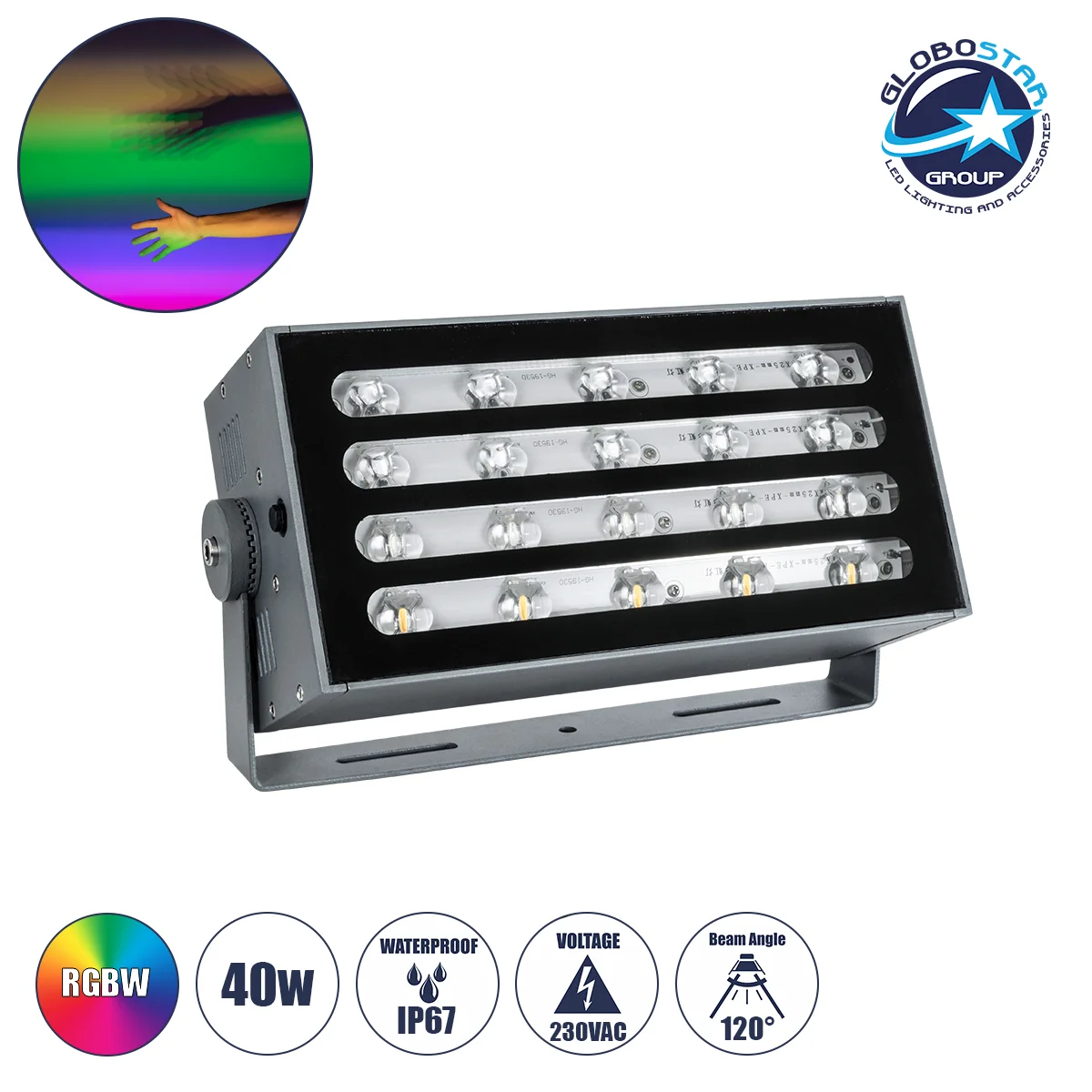 Φωτογραφία προϊόντος: GloboStar® FLOOD-KENA 90765 Προβολέας Wall Washer για Φωτισμό Κτιρίων LED 40W 3400lm 120° AC 220-240V Αδιάβροχο IP67 Μ31 x Π10 x Υ17cm RGBW - Γκρι Ανθρακί - 3 Years Warranty
