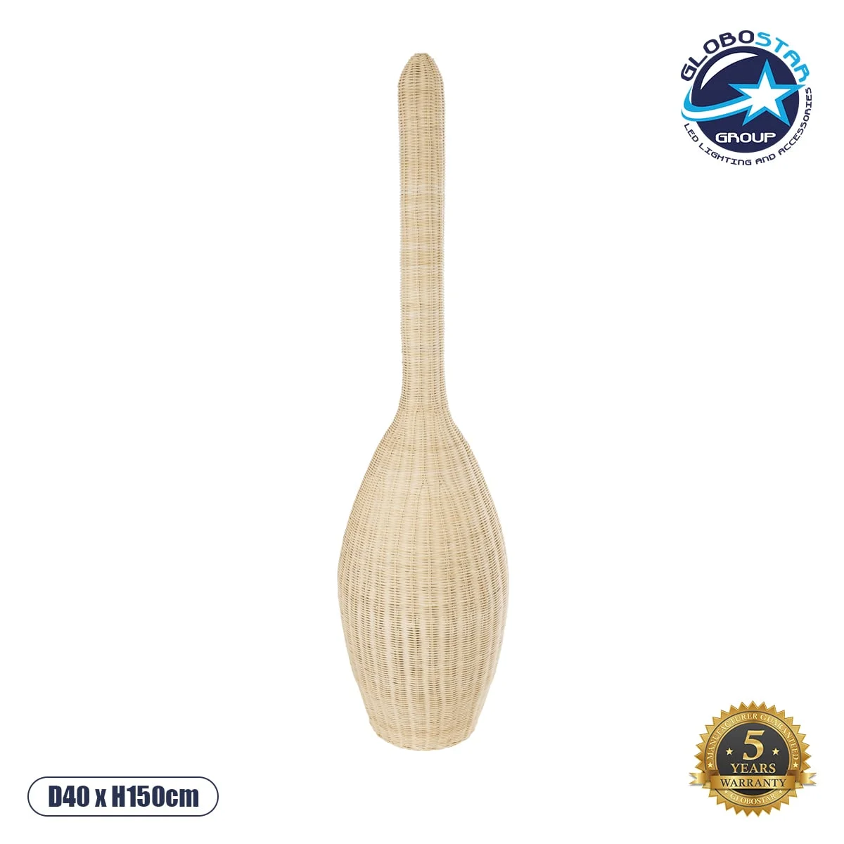 Φωτογραφία προϊόντος: GloboStar® PARADIS 01845 Boho Επιδαπέδιο Φωτιστικό Μονόφωτο 1 x E27 AC220-240V IP20 - Φ40 x Υ150cm - Μπεζ Ξύλινο Ρατάν Πλέγμα - 5 Χρόνια Εγγύηση