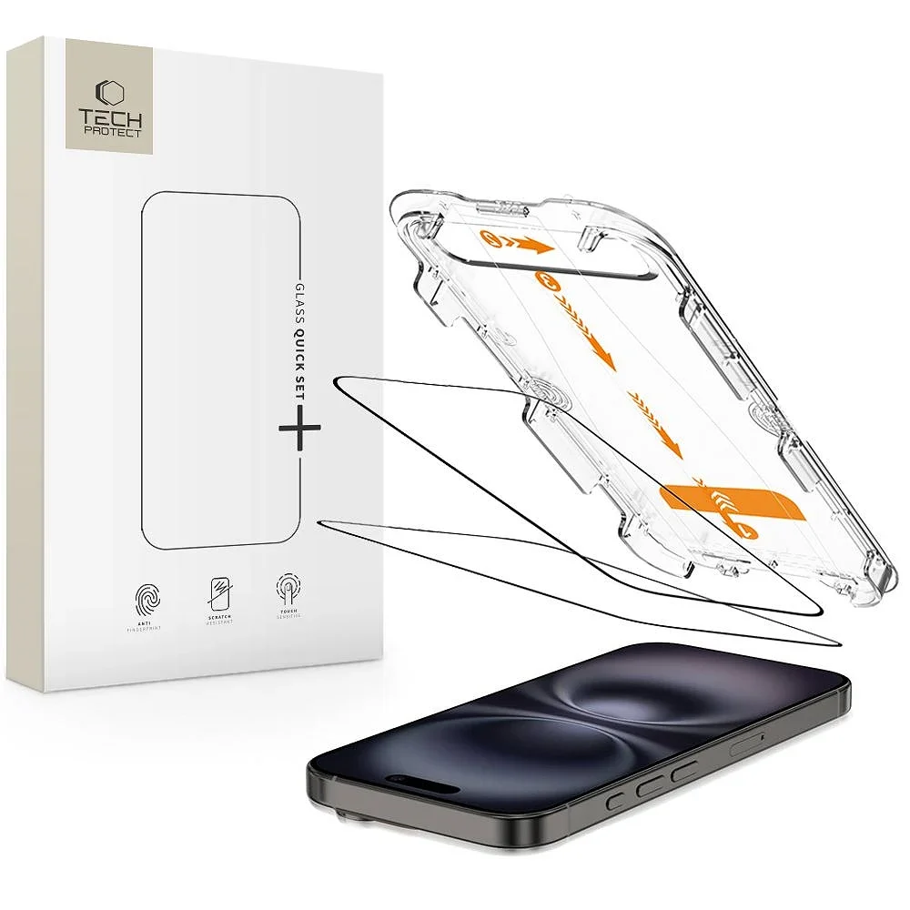 Φωτογραφία προϊόντος: Tech-Protect Quick Set+ Tempered Glass 2-Pack iPhone 15 / 16 Black