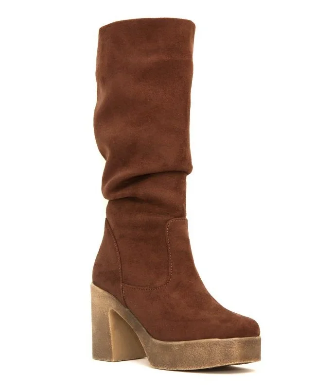 Φωτογραφία προϊόντος: Anteos Shoes 75643 Γυναικεία Μπότα Eco-Suede σε Καφέ χρώμα με Fleece ζεστή επένδυση