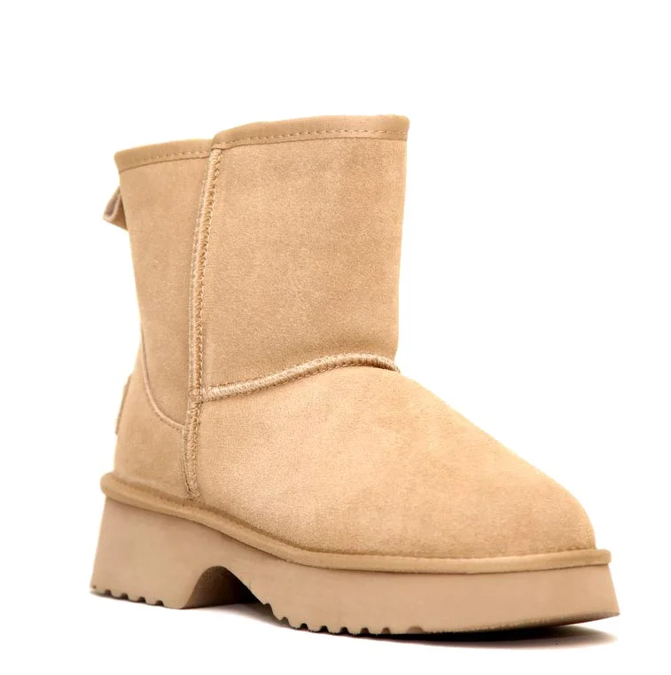 Φωτογραφία προϊόντος: top3shoes Top3 Shoes SO873 Γυναικεία Μποτάκια από Δέρμα Καστόρι σε Μπεζ χρώμα με Ζεστή Γούνινη επένδυση
