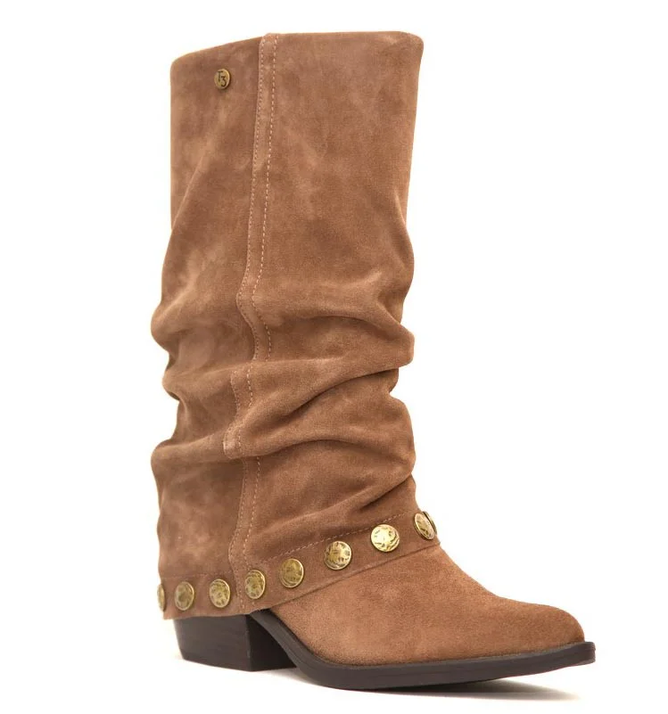 Φωτογραφία προϊόντος: top3shoes Top3 Shoes SS832 Γυναικεία Μπότα από Δέρμα Καστόρι σε Ταουπέ χρώμα