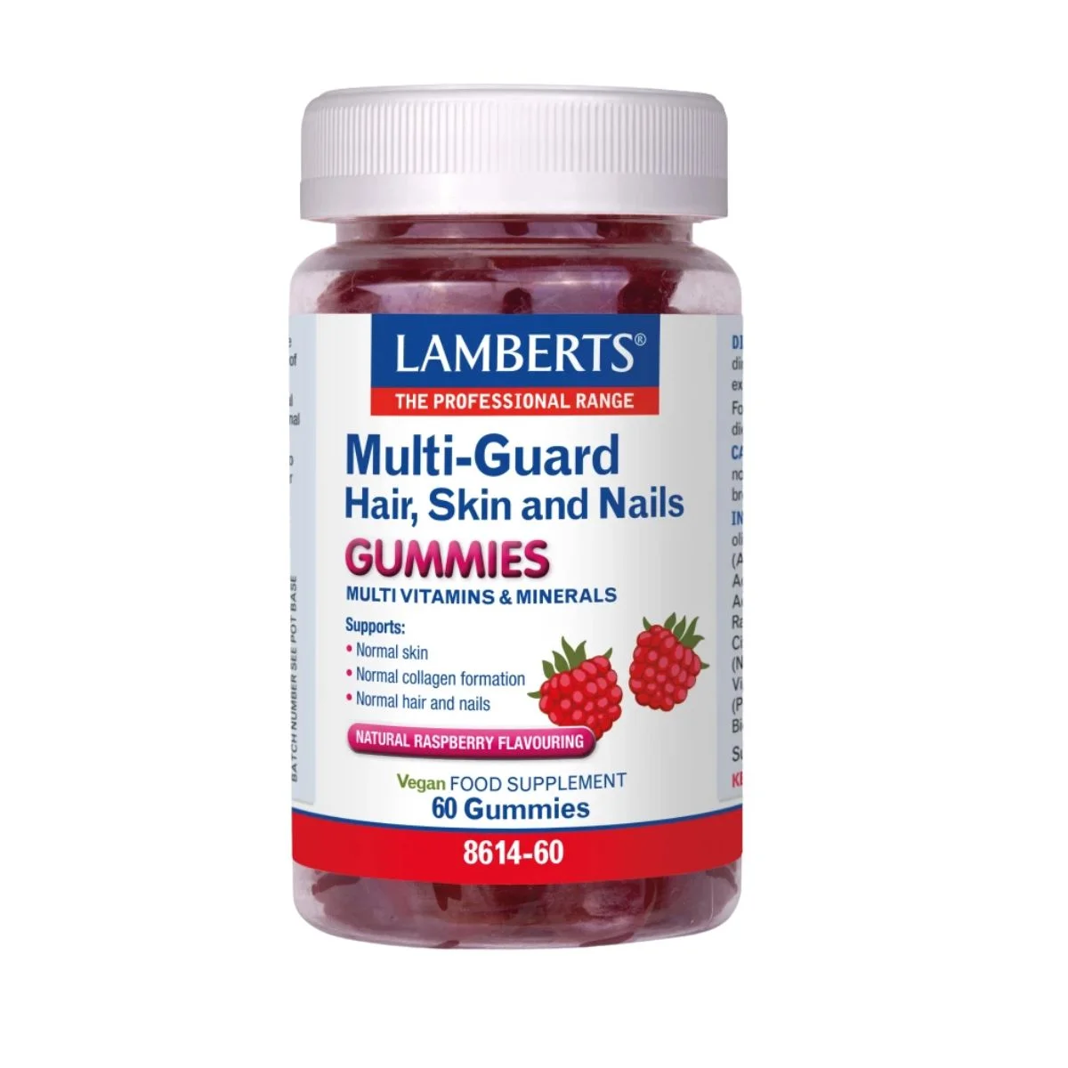 Φωτογραφία προϊόντος: Lamberts,Lamberts Πολυβιταμίνες Lamberts Multi Guard Hair, Skin and Nails Gummies με Φυσική Γεύση Σμέουρο 60Gummies
