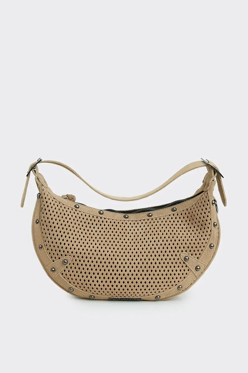 Φωτογραφία προϊόντος: Elena Athanasiou Bags Hype Net Baguette Suede Μπεζ Τσάντα Elena Athanasiou