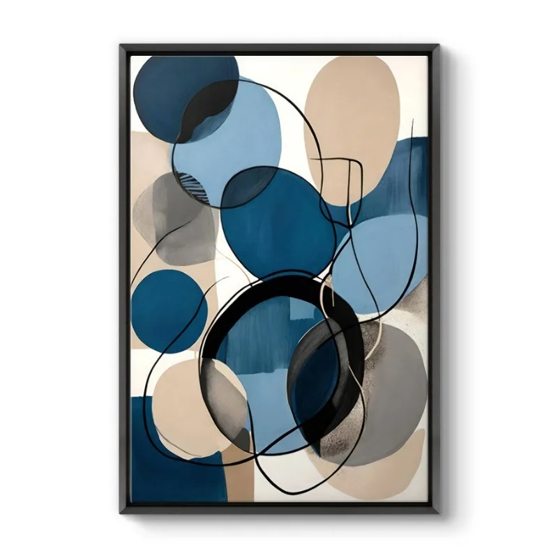 Φωτογραφία προϊόντος: Πίνακας σε καμβά "Blue and Beige Abstract" Megapap ψηφιακής εκτύπωσης με κορνίζα χρώμα μαύρο 70x100x3εκ.