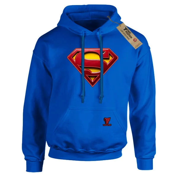 Φωτογραφία προϊόντος: Κέντημα και στάμπα Super Man Logo σε Ανδρική φούτερ με κουκούλα Takeposition σε Μπλε royal