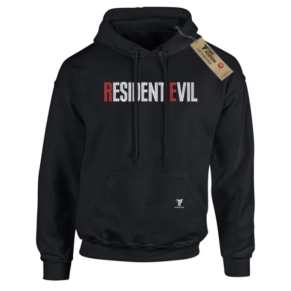 Φωτογραφία προϊόντος: Κέντημα και στάμπα Resident Evil Logo σε Ανδρική φούτερ με κουκούλα Takeposition σε Μαύρο