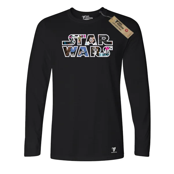 Φωτογραφία προϊόντος: Κέντημα και στάμπα Star Wars retro σε Ανδρική λεπτή μπλούζα με μακριά μανίκια Takeposition σε Μαύρο