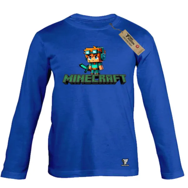 Φωτογραφία προϊόντος: Κέντημα σε στάμπα Minecraft Heroe σε Παιδικό Μπλουζάκι Μακρυμάνικο Takeposition – Μπλε Royal