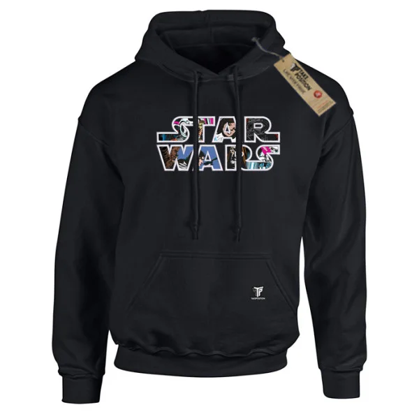 Φωτογραφία προϊόντος: Κέντημα και στάμπα Star Wars retro logo σε Ανδρική φούτερ με κουκούλα Takeposition σε Μαύρο