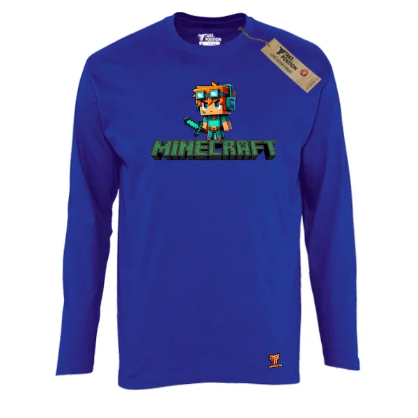 Φωτογραφία προϊόντος: Κέντημα και στάμπα Minecraft Heroe σε Ανδρική λεπτή μπλούζα με μακριά μανίκια Takeposition σε Μαύρο