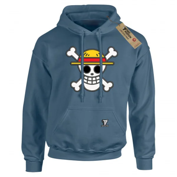 Φωτογραφία προϊόντος: Κέντημα και στάμπα One Piece Straw Hat σε Ανδρική φούτερ με κουκούλα Takeposition σε Μπλε ραφ
