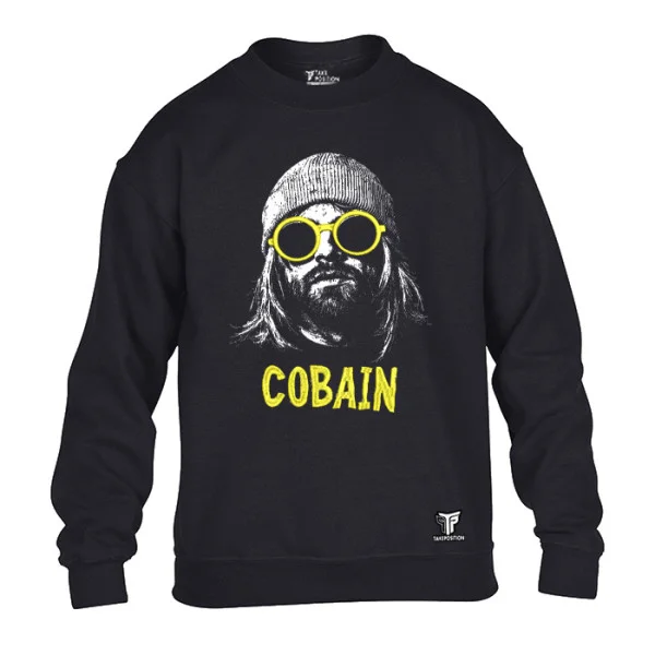 Φωτογραφία προϊόντος: Κεντημένη στάμπα Nirvana Cobain σε Παιδική Φούτερ Takeposition, Μαύρο | 214-810-7524