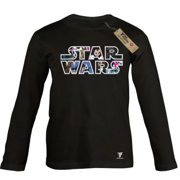 Φωτογραφία προϊόντος: Κέντημα σε Στάμπα Star Wars Retro logo σε Παιδικό Μπλουζάκι Μακρυμάνικο Takeposition – Μαύρο
