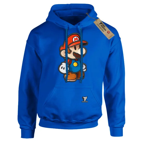 Φωτογραφία προϊόντος: Κέντημα και στάμπα Super Mario 3d Logo σε Ανδρική φούτερ με κουκούλα Takeposition σε Μπλε royal