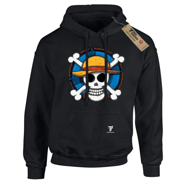 Φωτογραφία προϊόντος: Κέντημα και στάμπα One Piece Straw Hat 3d σε Ανδρική φούτερ με κουκούλα Takeposition σε Μαύρο