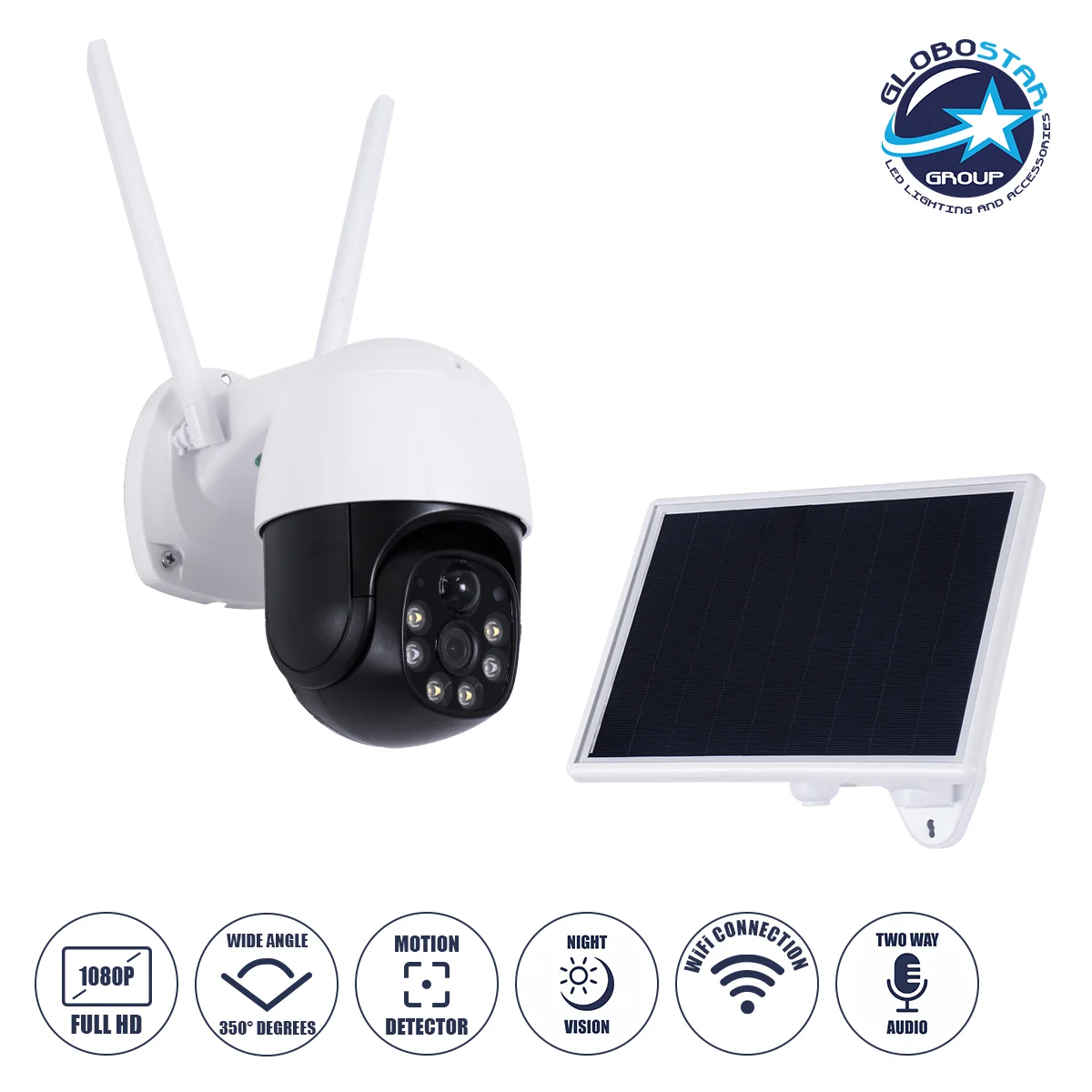 Φωτογραφία προϊόντος: GloboStar® 86055 Αυτόνομη Ηλιακή IP Camera 1080P 2MP WiFi 350° Μοιρών - 3200mAh - Φωτοβολταϊκό Πάνελ - Νυχτερινή Όραση με LED IR - Ανιχνευτή Κίνησης - Νυχτερινή Λήψη - Αδιάβροχη IP