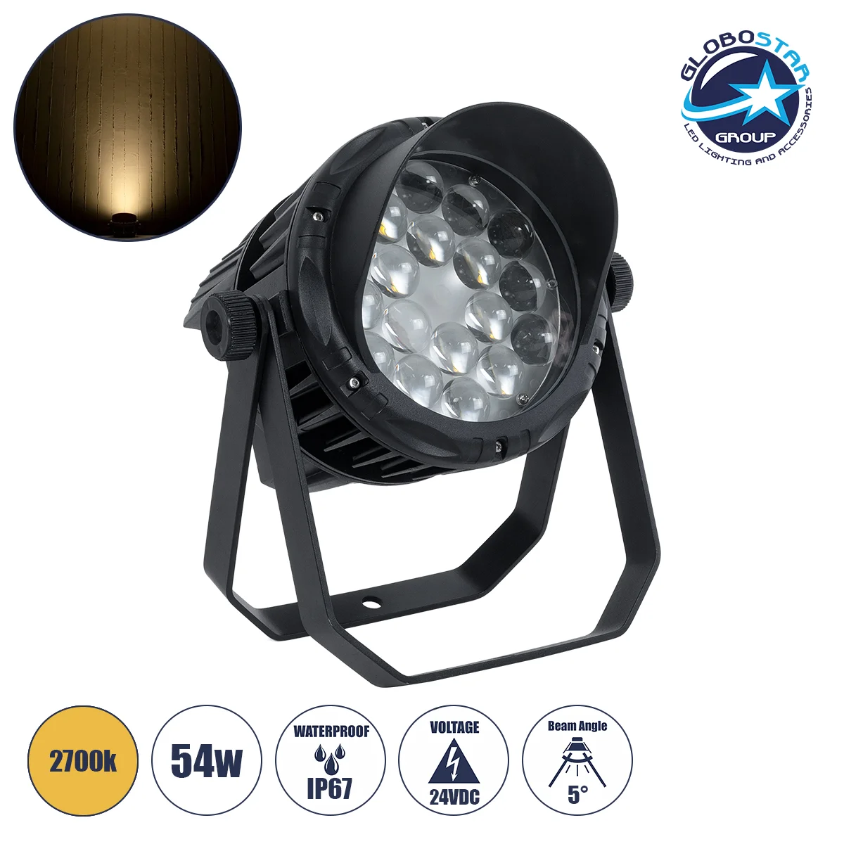 Φωτογραφία προϊόντος: GloboStar® FLOOD-KARA 90818 Προβολέας Wall Washer Σποτ με Αντιθαμβωτική Γρίλια για Φωτισμό Κτιρίων LED 54W 6480lm 5° DC 24V Αδιάβροχο IP67 Μ28 x Π32 x H27cm Θερμό Λευκό 2700K - Γκρ